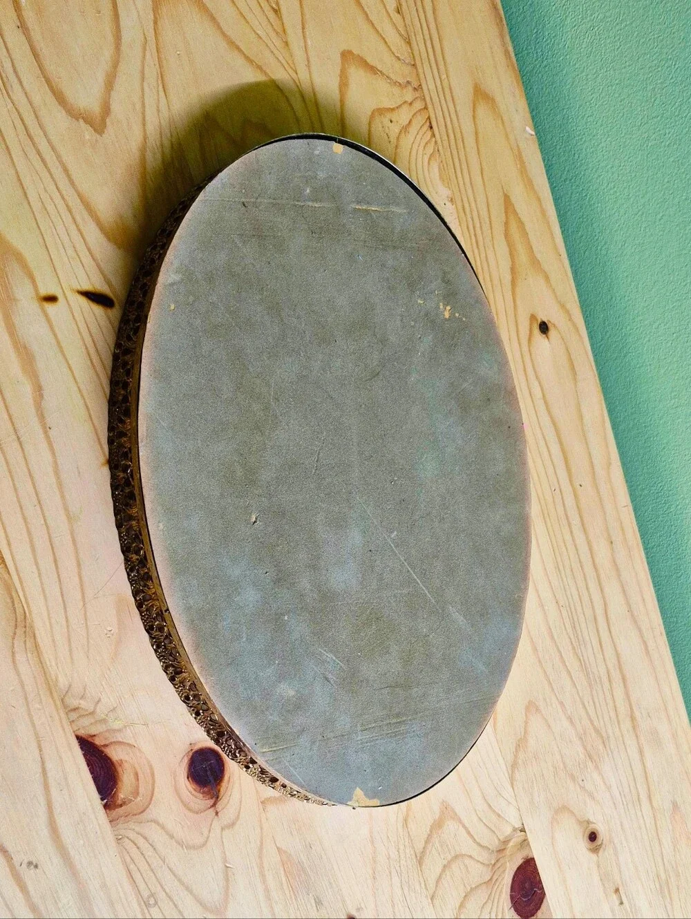 Vintage Oval Vanity Mirror Tray with Ornate Filigree Edge
